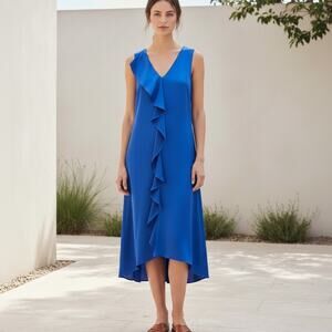 Banana Republic Cascade Ruffle Midi Dress Royal Blue Navy 6 NWT